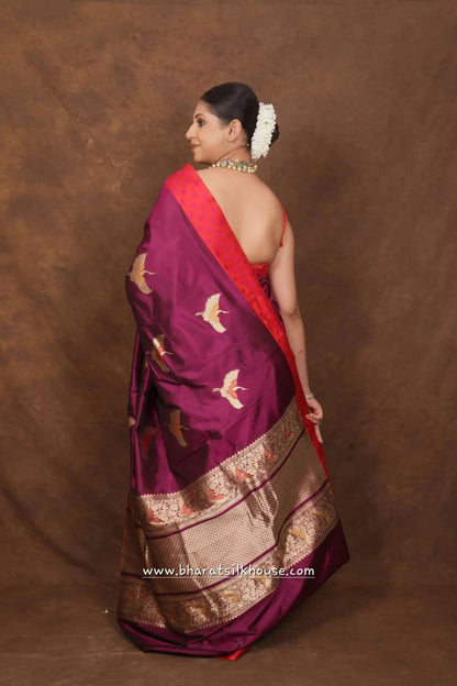 Pure Banarasi Handloom Katan Silk Meenakari Antique Zari Saree In Shades Of Violet - Bharat Silk House Pure Kataan Silk