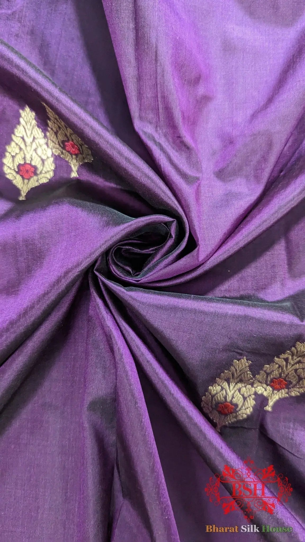 Pure Banarasi Handloom Katan Silk Meenakari Antique Zari Saree In Shades Of Violet - Bharat Silk House Pure Kataan Silk