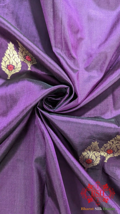 Pure Banarasi Handloom Katan Silk Meenakari Antique Zari Saree In Shades Of Violet - Bharat Silk House Pure Kataan Silk