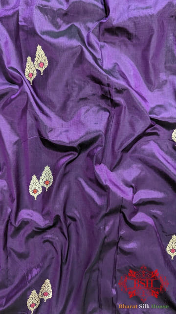 Pure Banarasi Handloom Katan Silk Meenakari Antique Zari Saree In Shades Of Violet - Bharat Silk House Pure Kataan Silk