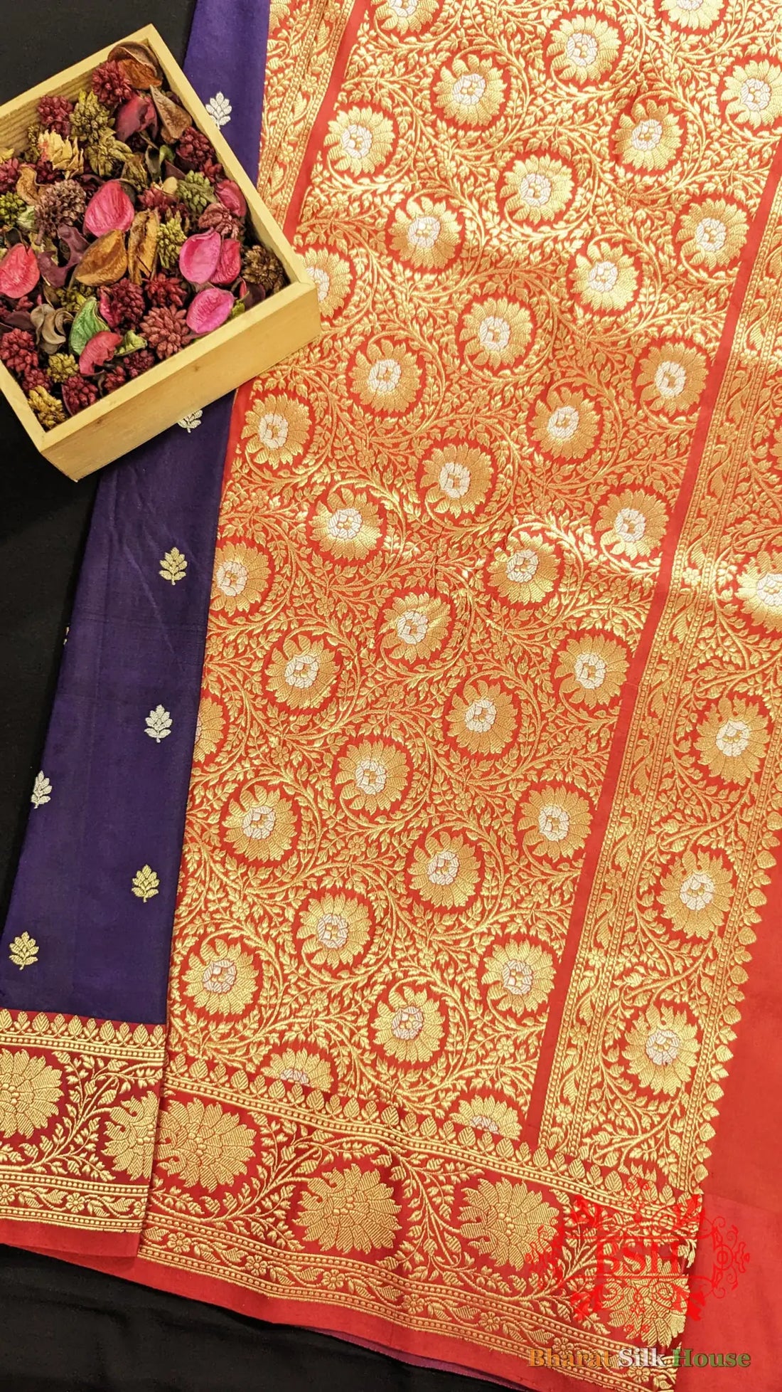 Pure Banarasi Handloom Katan Silk Meenakari Antique Zari Saree In Shades Of Violet - Bharat Silk House Pure Kataan Silk