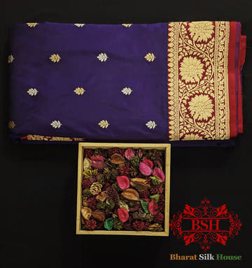 Pure Banarasi Handloom Katan Silk Meenakari Antique Zari Saree In Shades Of Violet - Bharat Silk House Pure Kataan Silk