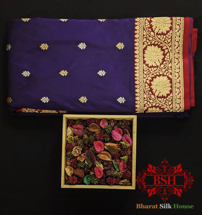 Pure Banarasi Handloom Katan Silk Meenakari Antique Zari Saree In Shades Of Violet - Bharat Silk House Pure Kataan Silk