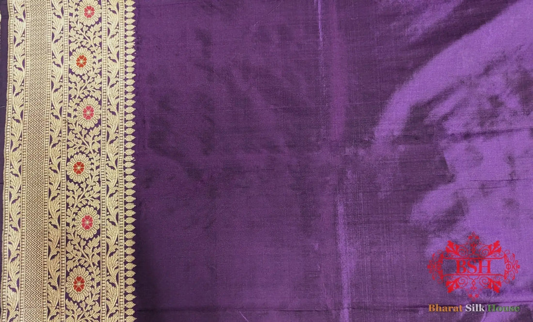 Pure Banarasi Handloom Katan Silk Meenakari Antique Zari Saree In Shades Of Violet - Bharat Silk House Pure Kataan Silk