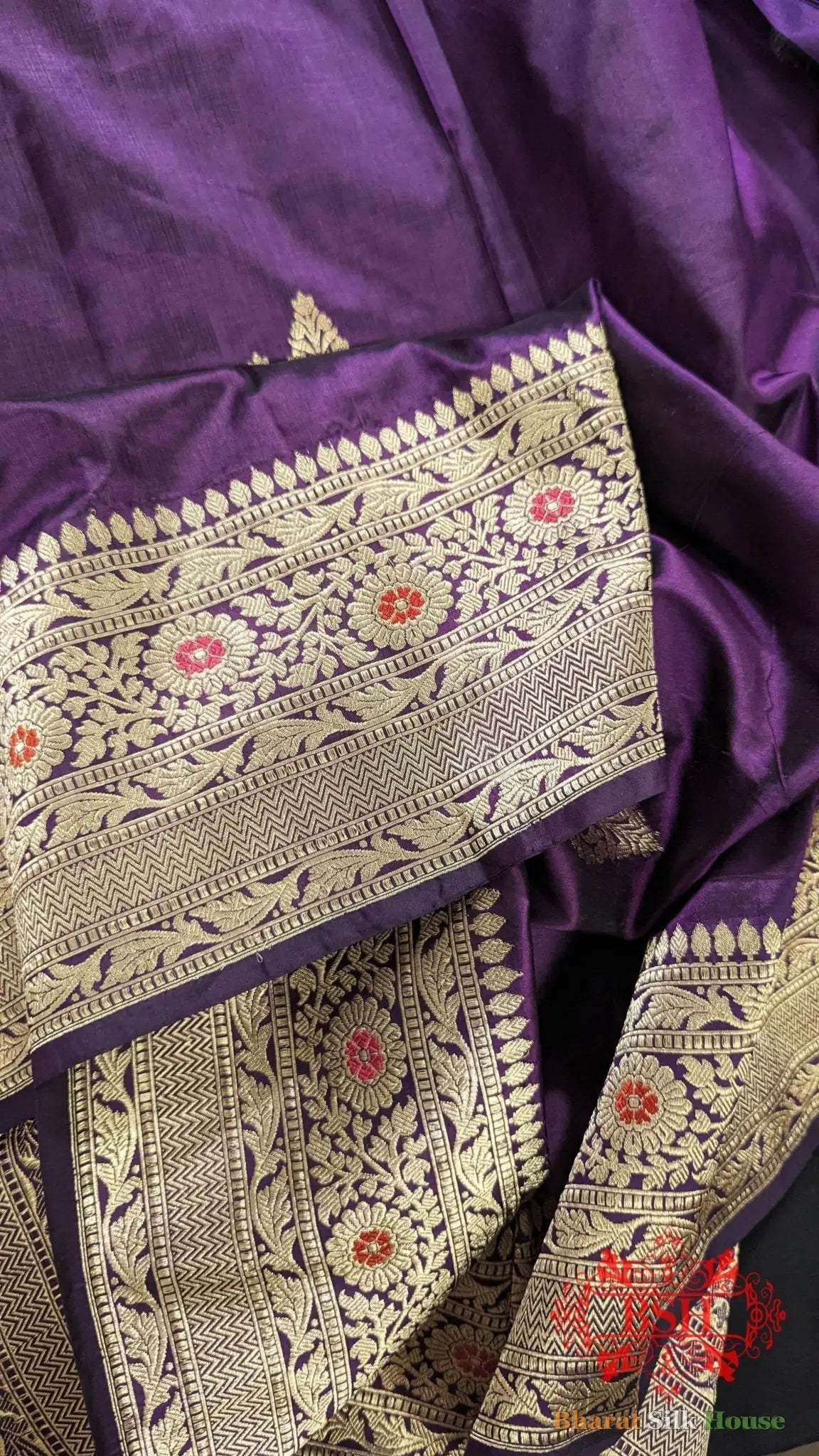 Pure Banarasi Handloom Katan Silk Meenakari Antique Zari Saree In Shades Of Violet - Bharat Silk House Pure Kataan Silk