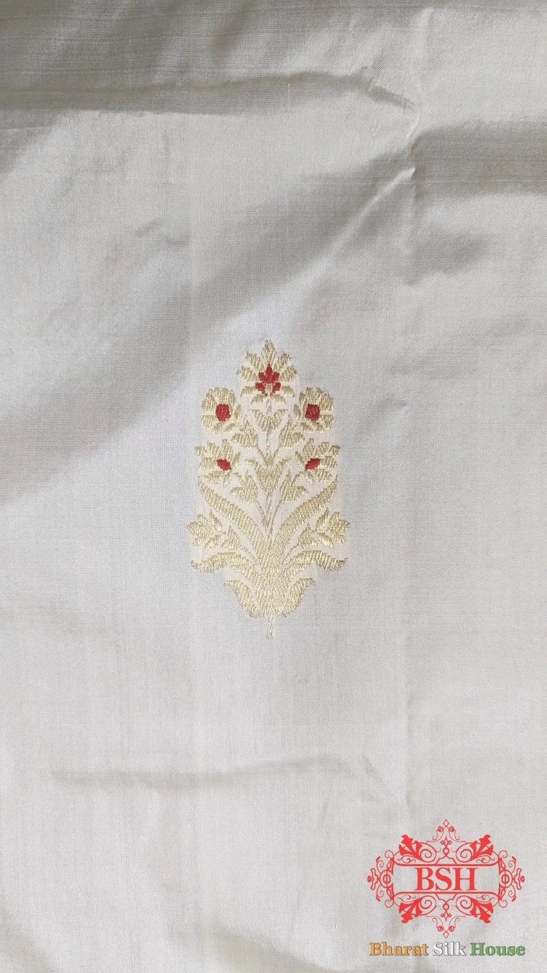 Pure Banarasi Handloom Katan Silk Meenakari Antique Zari Saree In Shades Of White - Bharat Silk House Pure Kataan Silk