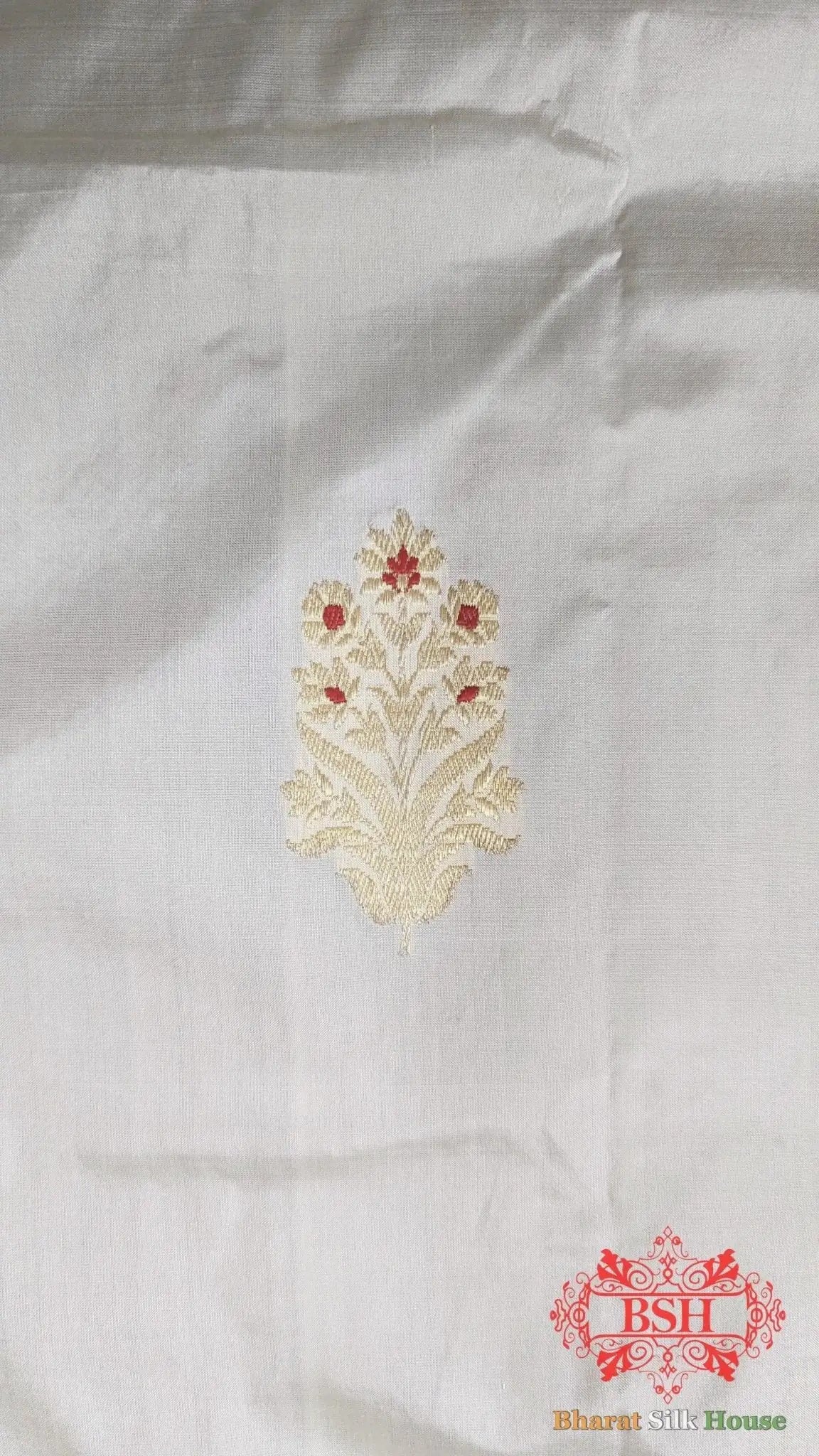 Pure Banarasi Handloom Katan Silk Meenakari Antique Zari Saree In Shades Of White - Bharat Silk House Pure Kataan Silk