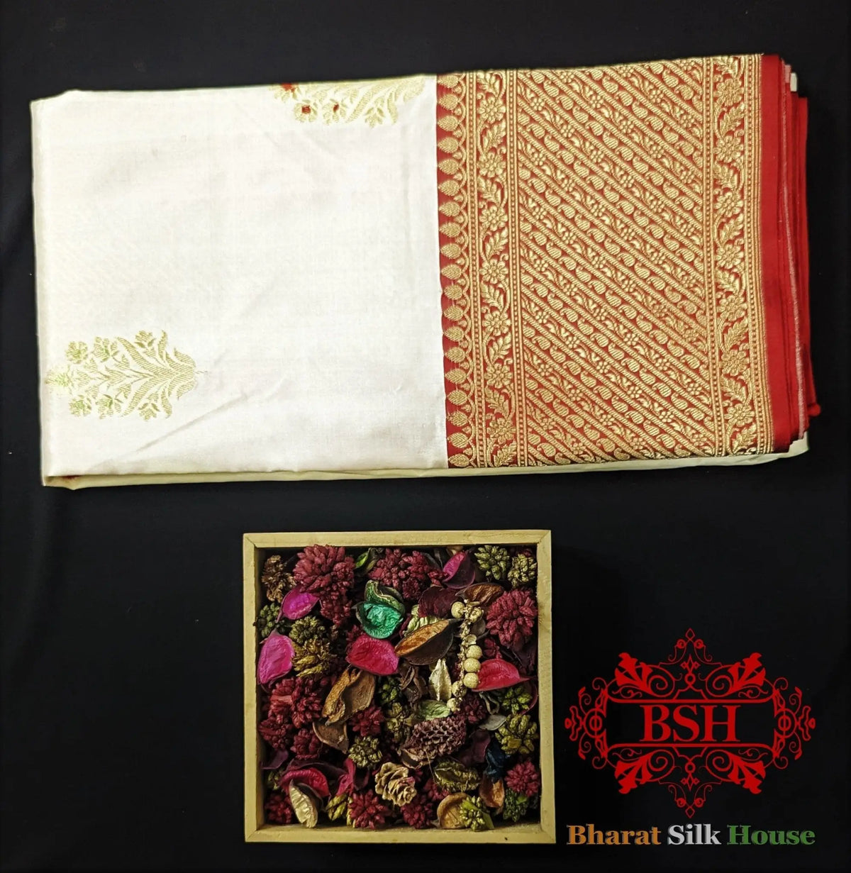 Pure Banarasi Handloom Katan Silk Meenakari Antique Zari Saree In Shades Of White - Bharat Silk House Pure Kataan Silk