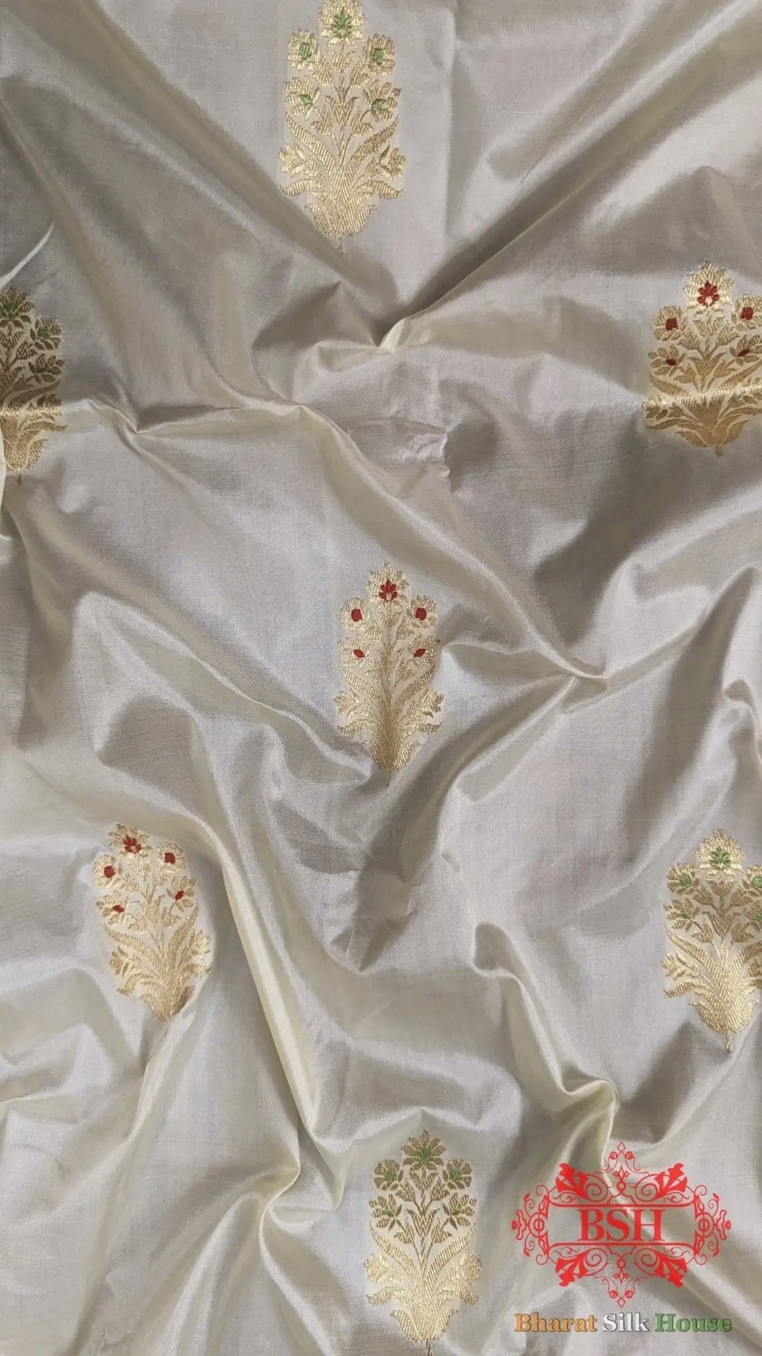 Pure Banarasi Handloom Katan Silk Meenakari Antique Zari Saree In Shades Of White - Bharat Silk House Pure Kataan Silk