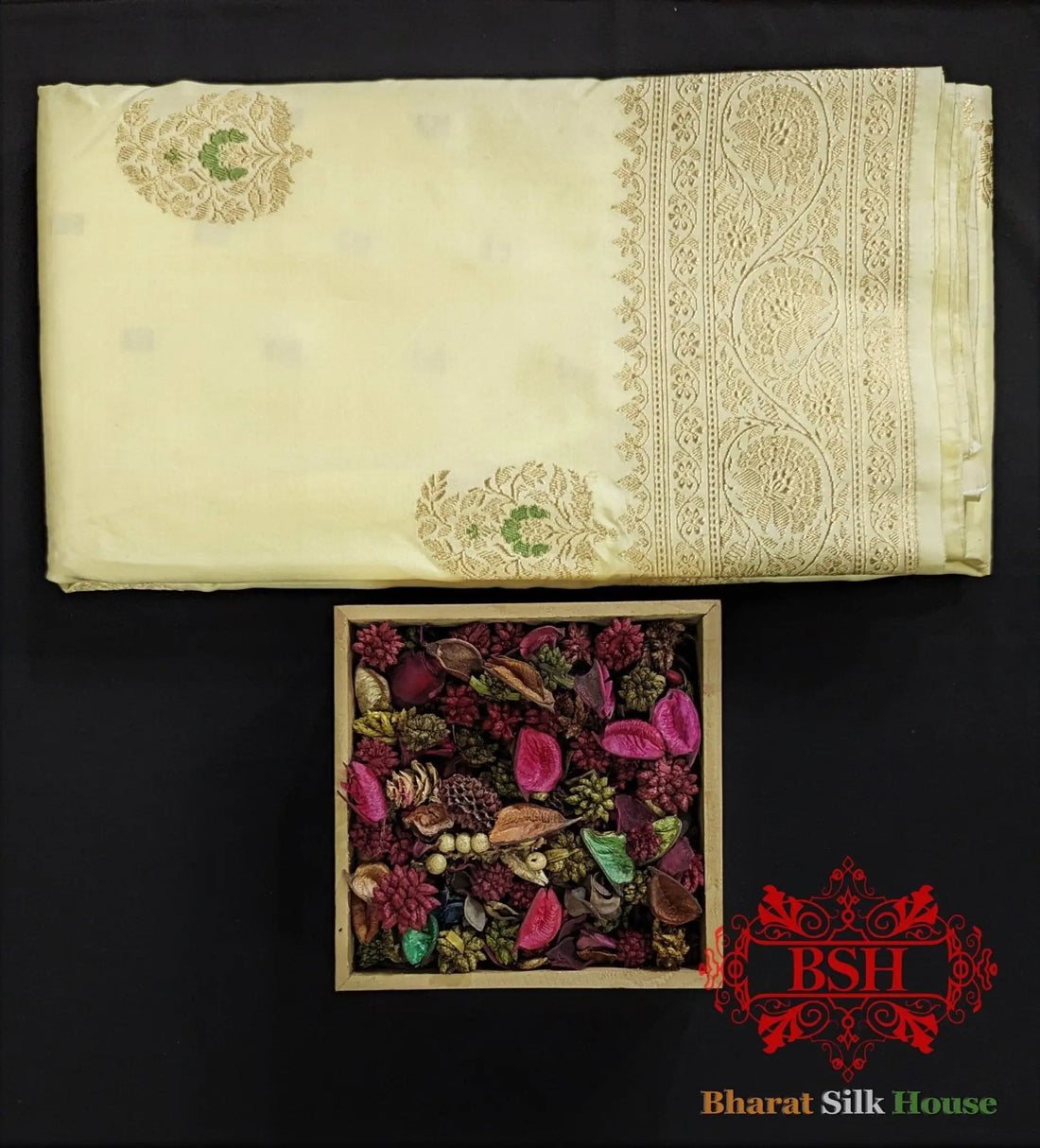 Pure Banarasi Handloom Katan Silk Meenakari Antique Zari Saree In Shades Of White - Bharat Silk House Pure Kataan Silk