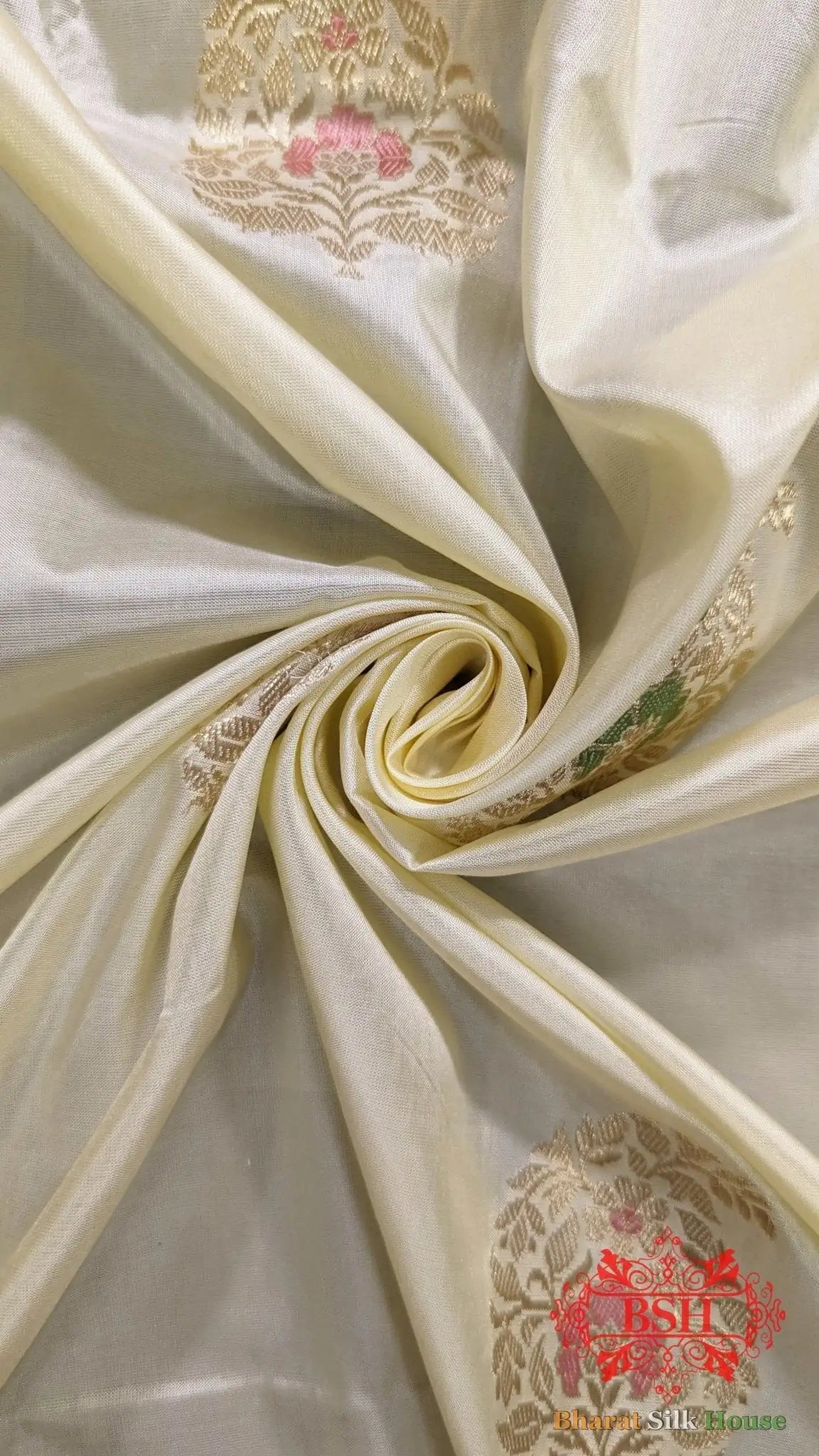 Pure Banarasi Handloom Katan Silk Meenakari Antique Zari Saree In Shades Of White - Bharat Silk House Pure Kataan Silk