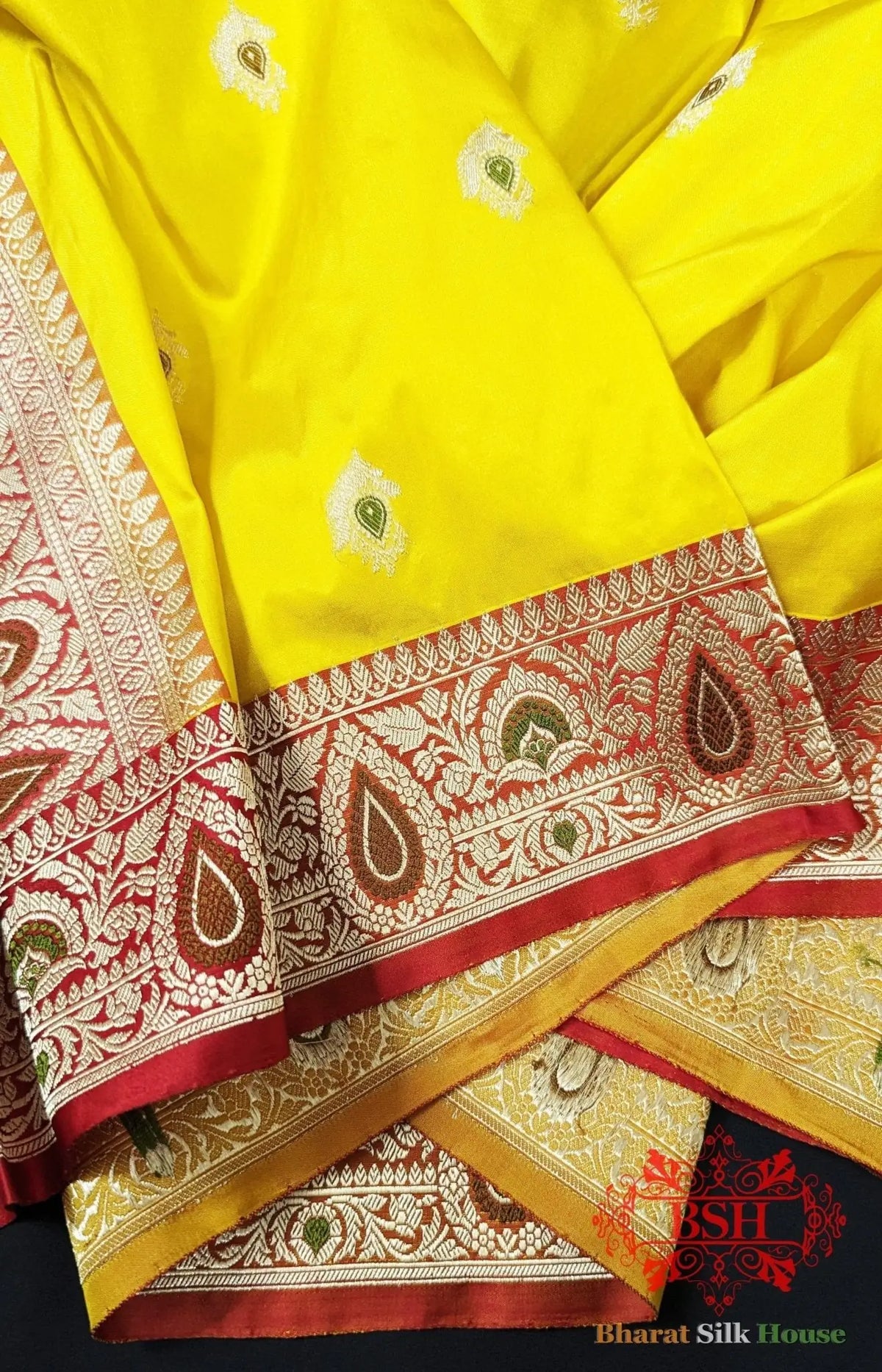 Pure Banarasi Handloom Katan Silk Meenakari Antique Zari Saree In Shades Of Yellow - Bharat Silk House Pure Kataan Silk