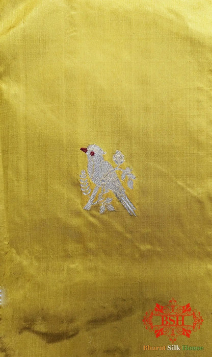 Pure Banarasi Handloom Katan Silk Meenakari Antique Zari Saree In Shades Of Yellow - Bharat Silk House Pure Kataan Silk