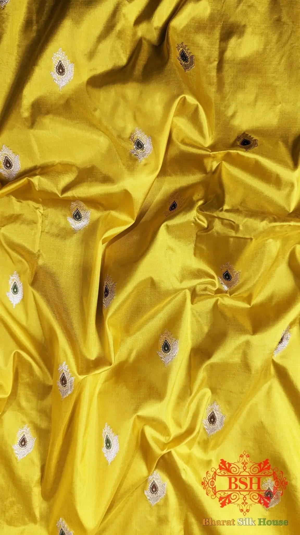 Pure Banarasi Handloom Katan Silk Meenakari Antique Zari Saree In Shades Of Yellow - Bharat Silk House Pure Kataan Silk
