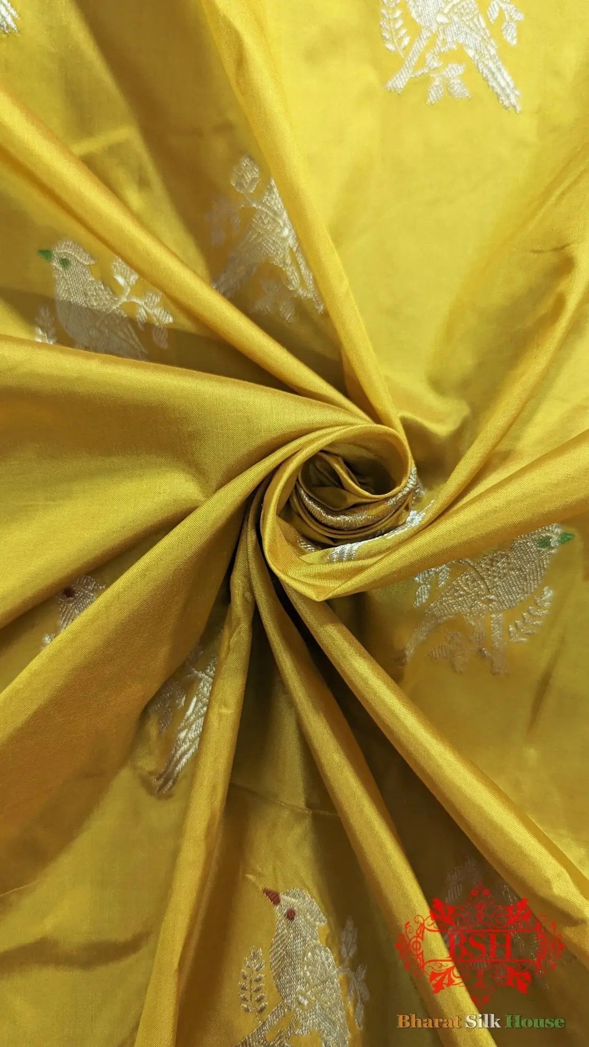 Pure Banarasi Handloom Katan Silk Meenakari Antique Zari Saree In Shades Of Yellow - Bharat Silk House Pure Kataan Silk