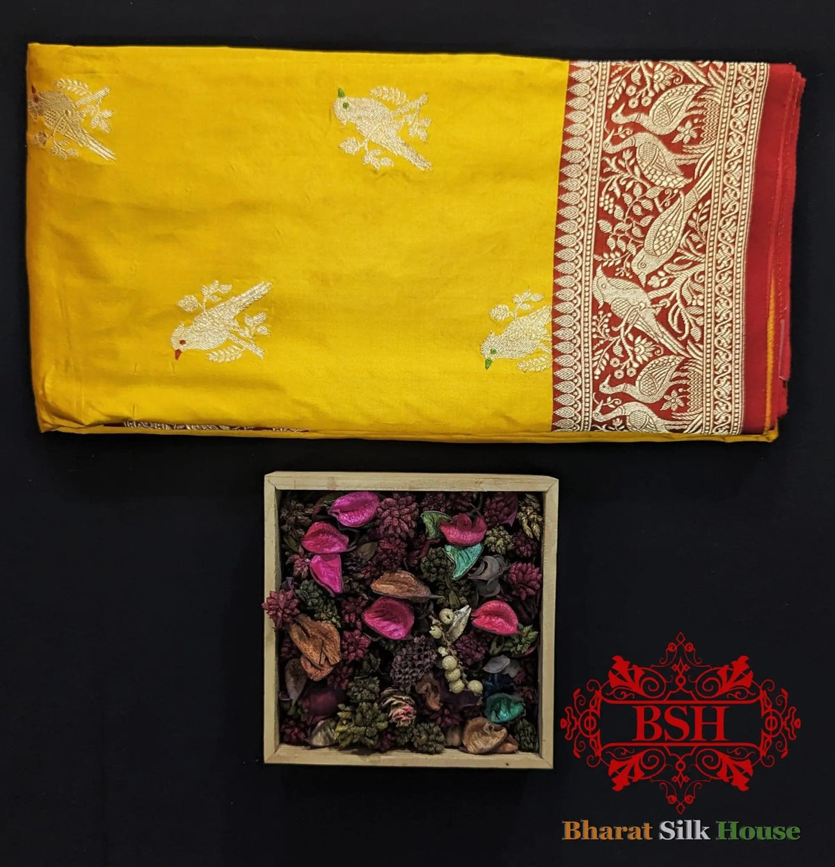 Pure Banarasi Handloom Katan Silk Meenakari Antique Zari Saree In Shades Of Yellow - Bharat Silk House Pure Kataan Silk