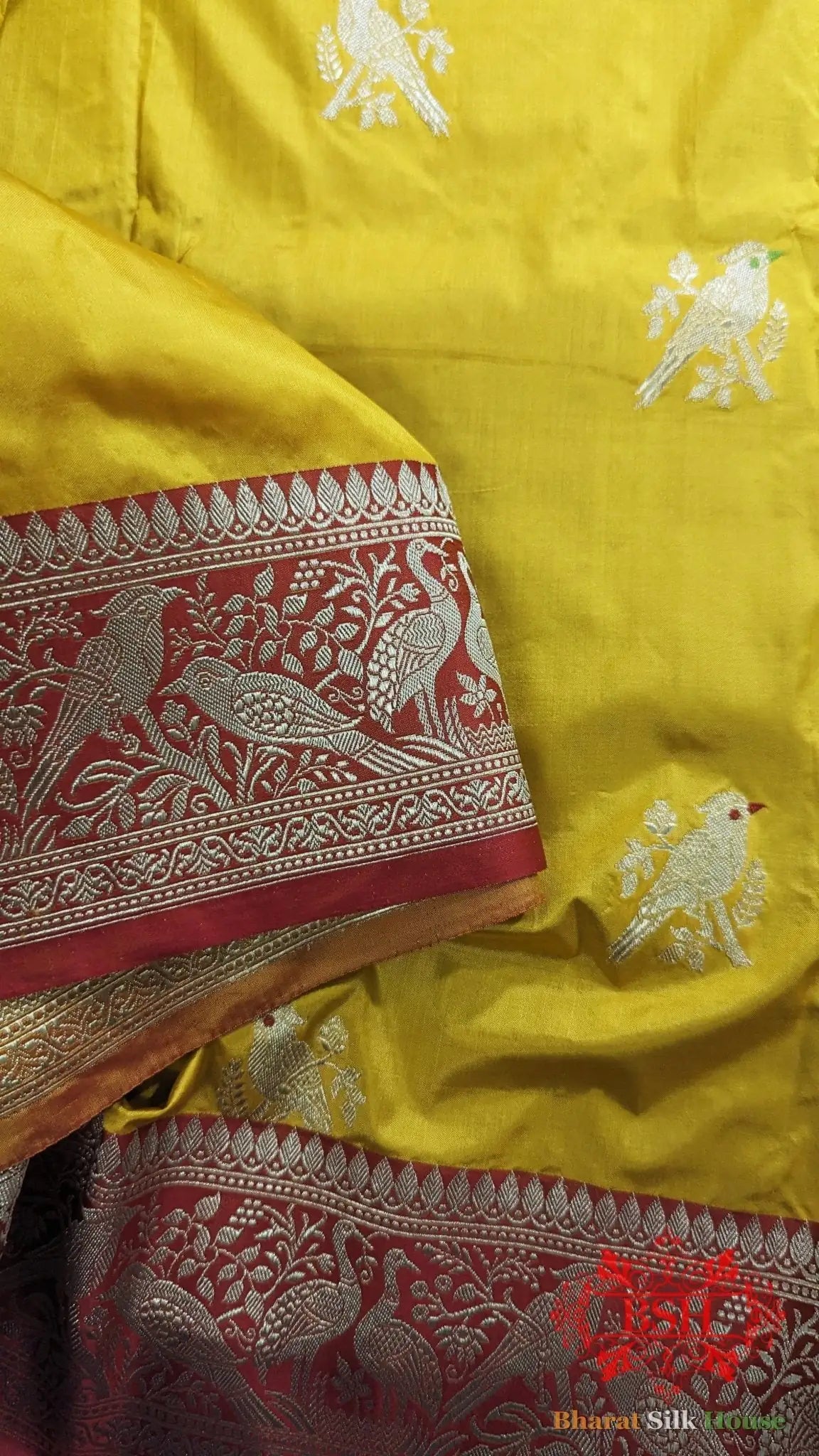Pure Banarasi Handloom Katan Silk Meenakari Antique Zari Saree In Shades Of Yellow - Bharat Silk House Pure Kataan Silk