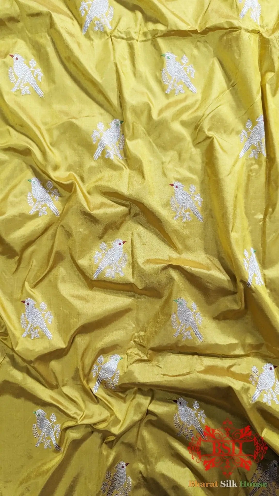 Pure Banarasi Handloom Katan Silk Meenakari Antique Zari Saree In Shades Of Yellow - Bharat Silk House Pure Kataan Silk