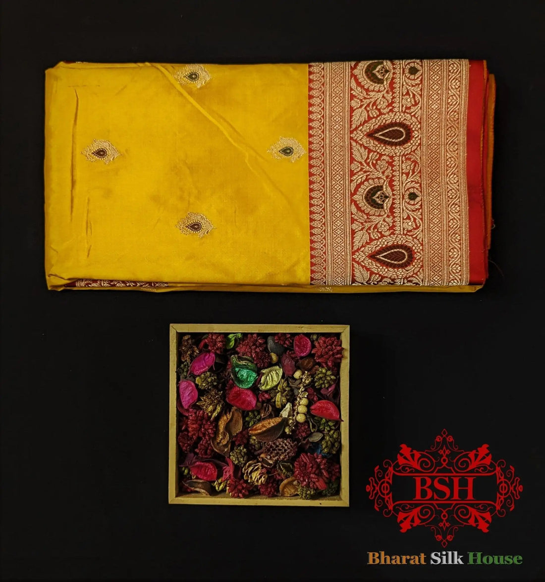 Pure Banarasi Handloom Katan Silk Meenakari Antique Zari Saree In Shades Of Yellow - Bharat Silk House Pure Kataan Silk