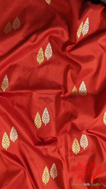 Pure Banarasi Handloom Katan Silk Meenkari Antique Zari Saree In Shades Of Red - Bharat Silk House Pure Kataan Silk