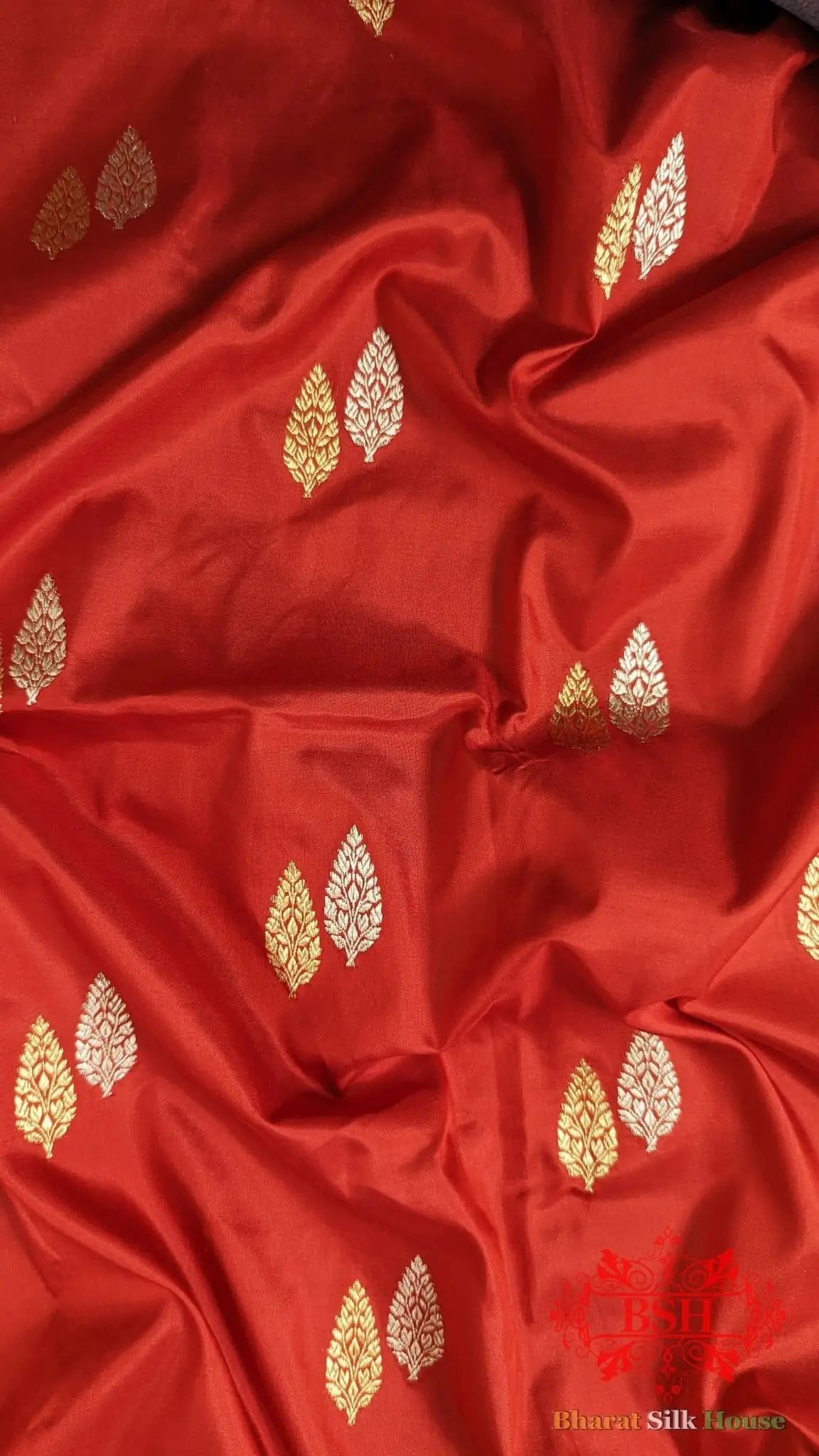 Pure Banarasi Handloom Katan Silk Meenkari Antique Zari Saree In Shades Of Red - Bharat Silk House Pure Kataan Silk