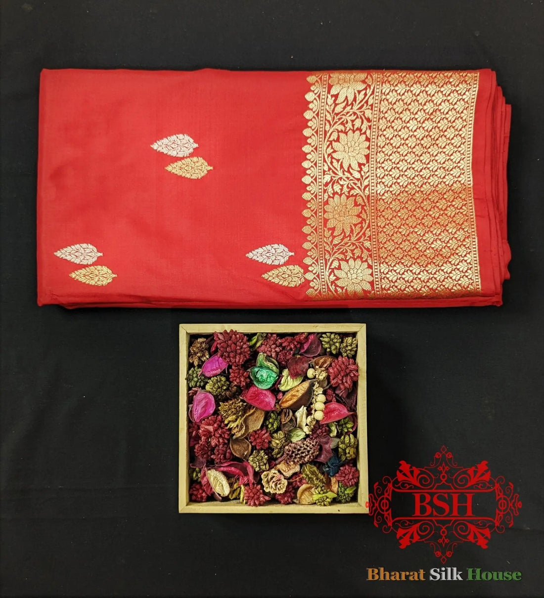 Pure Banarasi Handloom Katan Silk Meenkari Antique Zari Saree In Shades Of Red - Bharat Silk House Pure Kataan Silk