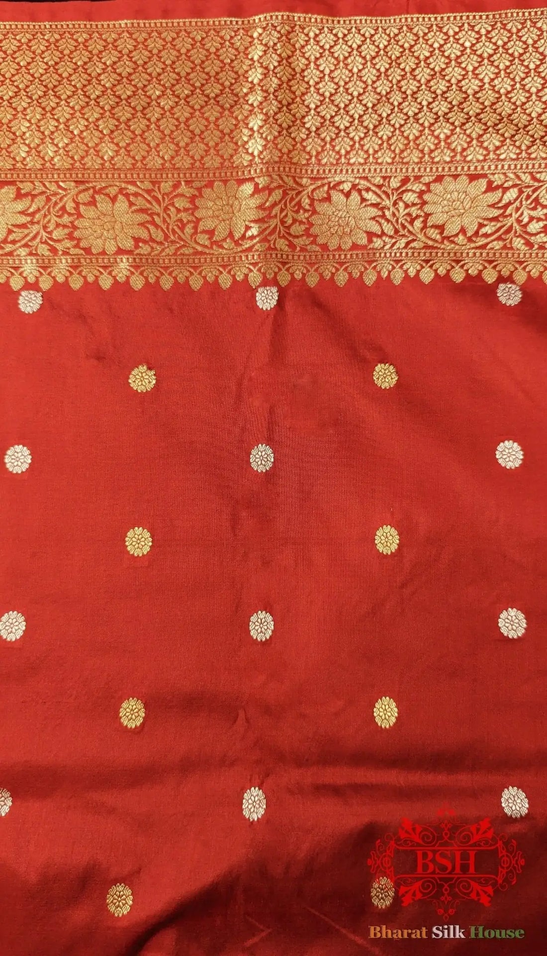 Pure Banarasi Handloom Katan Silk Meenkari Antique Zari Saree In Shades Of Red - Bharat Silk House Pure Kataan Silk