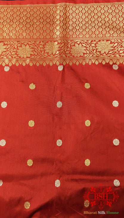 Pure Banarasi Handloom Katan Silk Meenkari Antique Zari Saree In Shades Of Red - Bharat Silk House Pure Kataan Silk