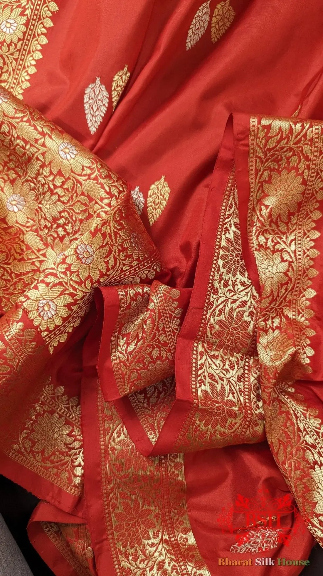 Pure Banarasi Handloom Katan Silk Meenkari Antique Zari Saree In Shades Of Red - Bharat Silk House Pure Kataan Silk