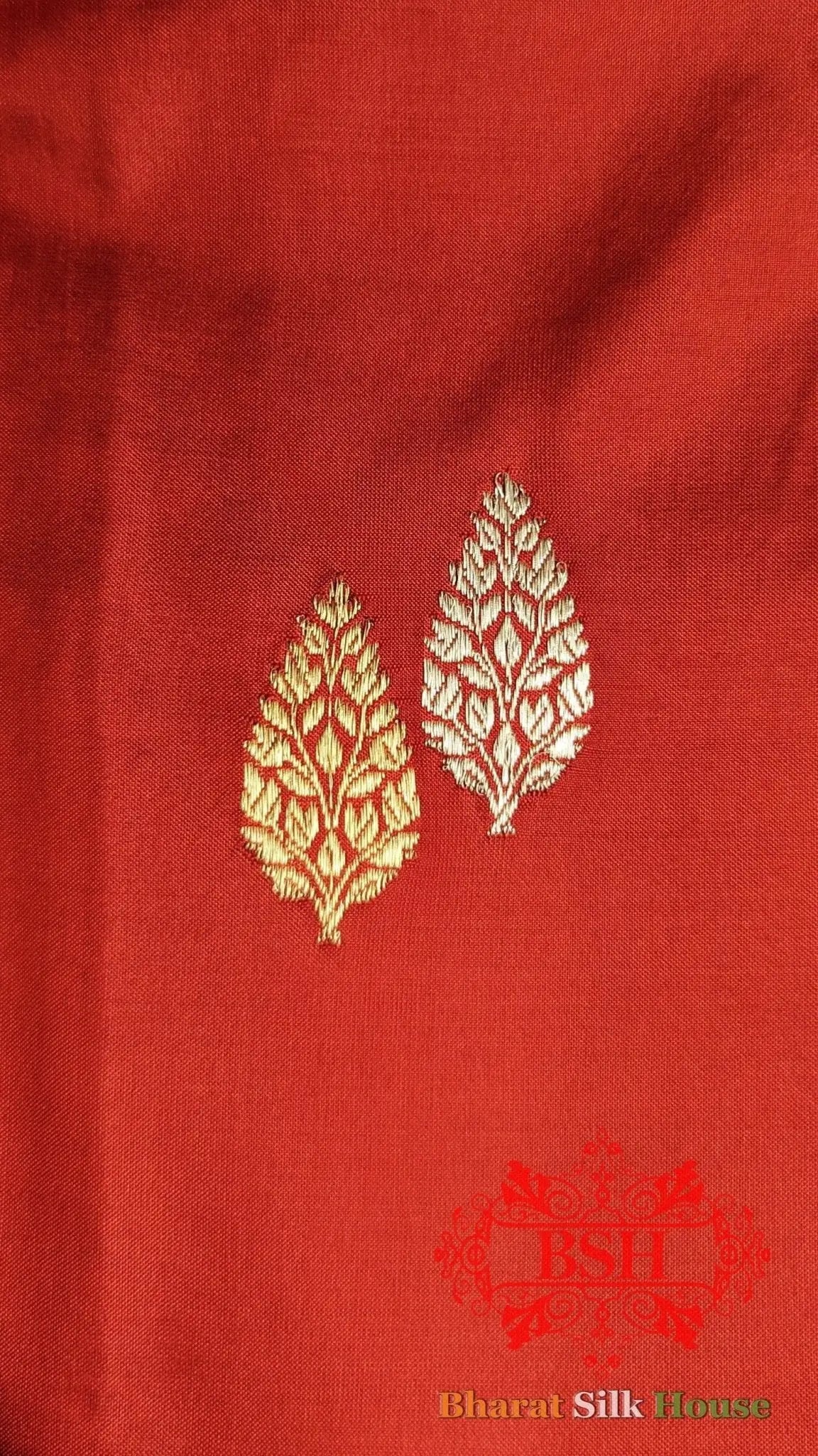 Pure Banarasi Handloom Katan Silk Meenkari Antique Zari Saree In Shades Of Red - Bharat Silk House Pure Kataan Silk