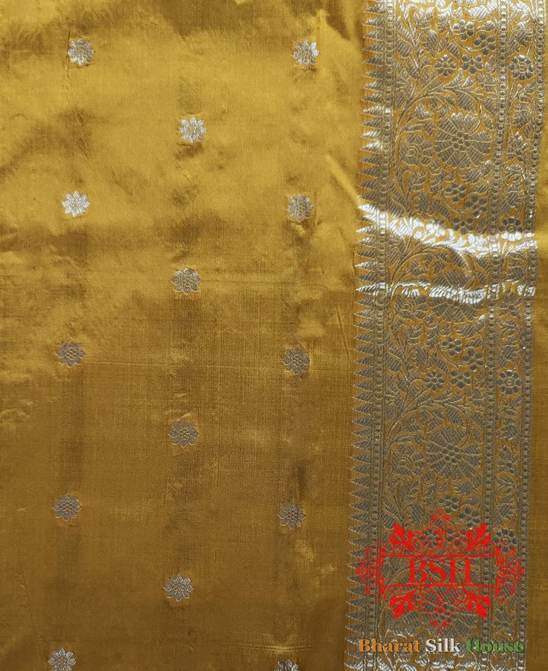 Pure Banarasi Handloom Katan Silk Saree Antique Zari In Shades Of Yellow - Bharat Silk House Pure Kataan Silk