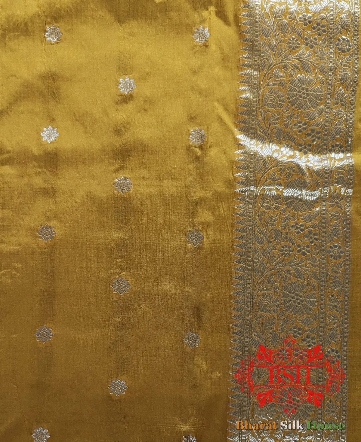 Pure Banarasi Handloom Katan Silk Saree Antique Zari In Shades Of Yellow - Bharat Silk House Pure Kataan Silk