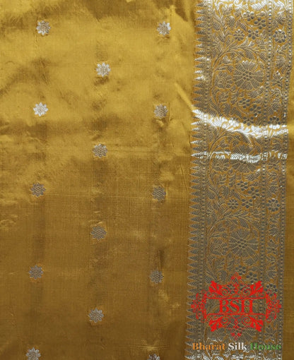 Pure Banarasi Handloom Katan Silk Saree Antique Zari In Shades Of Yellow - Bharat Silk House Pure Kataan Silk