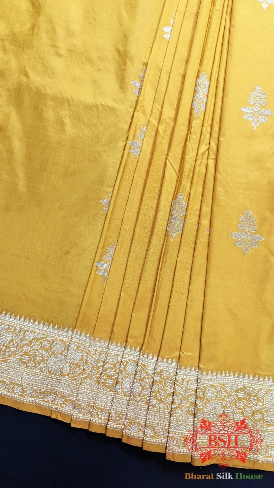 Pure Banarasi Handloom Katan Silk Saree Antique Zari In Shades Of Yellow - Bharat Silk House Pure Kataan Silk