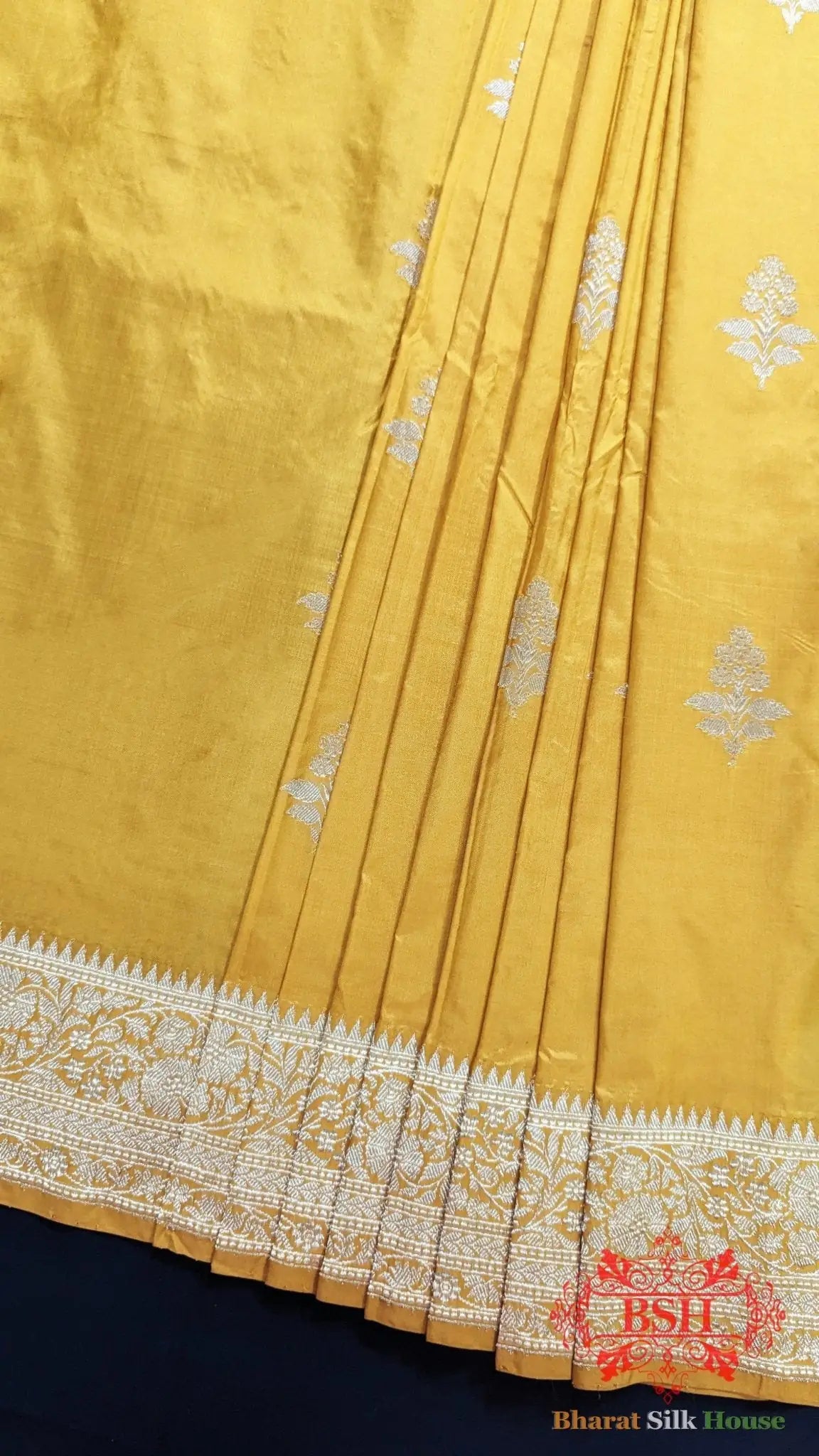 Pure Banarasi Handloom Katan Silk Saree Antique Zari In Shades Of Yellow - Bharat Silk House Pure Kataan Silk