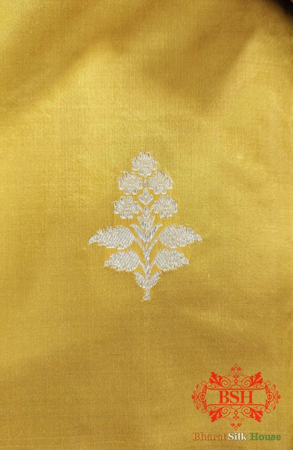 Pure Banarasi Handloom Katan Silk Saree Antique Zari In Shades Of Yellow - Bharat Silk House Pure Kataan Silk