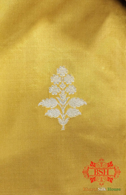 Pure Banarasi Handloom Katan Silk Saree Antique Zari In Shades Of Yellow - Bharat Silk House Pure Kataan Silk