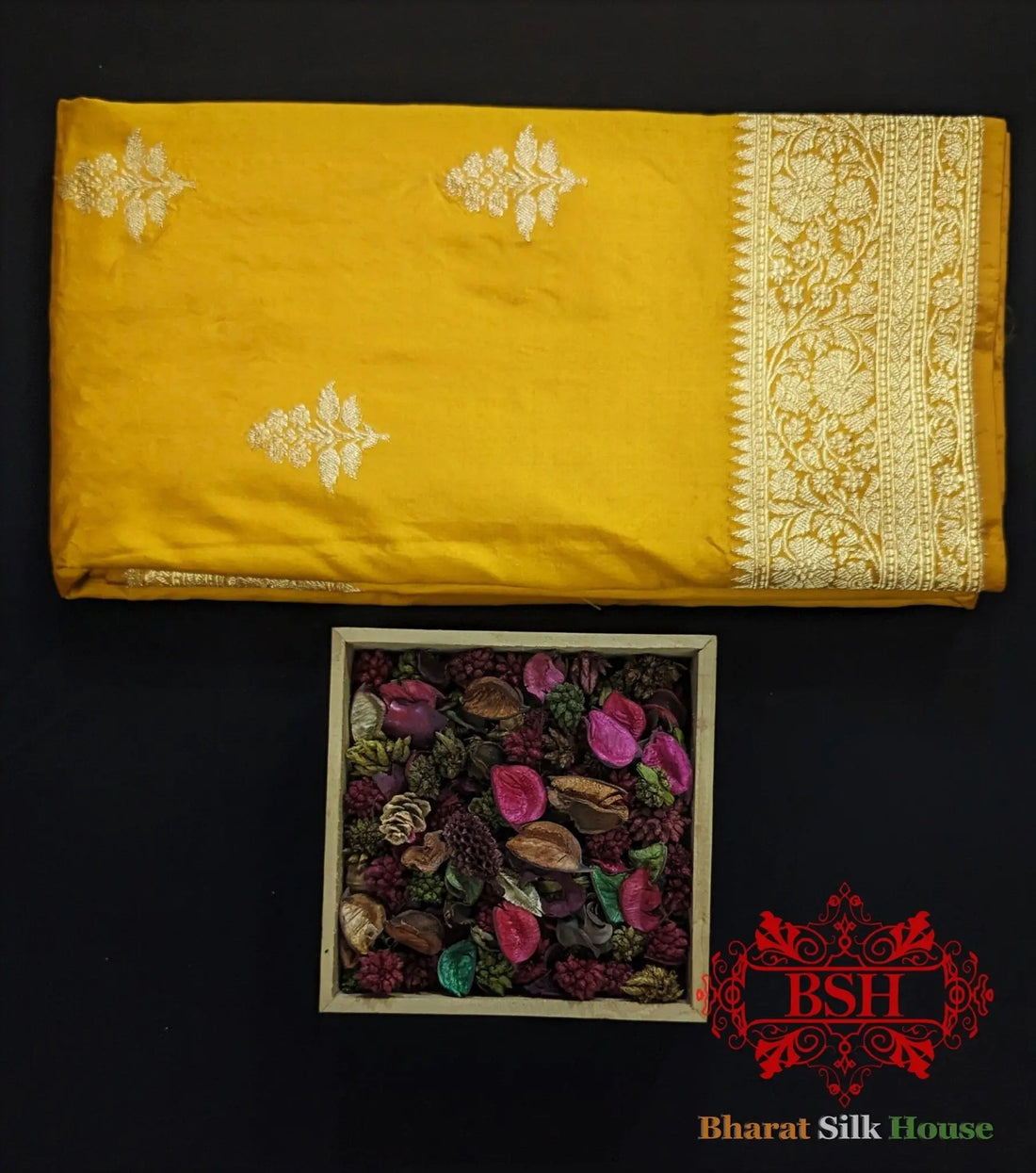 Pure Banarasi Handloom Katan Silk Saree Antique Zari In Shades Of Yellow - Bharat Silk House Pure Kataan Silk