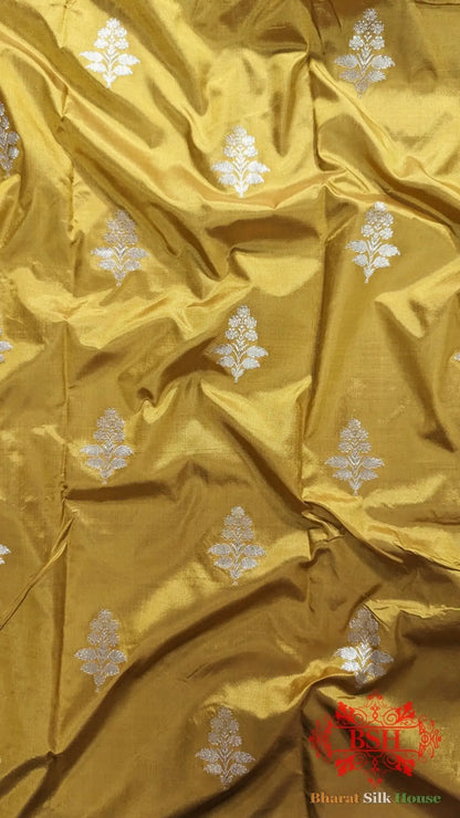 Pure Banarasi Handloom Katan Silk Saree Antique Zari In Shades Of Yellow - Bharat Silk House Pure Kataan Silk