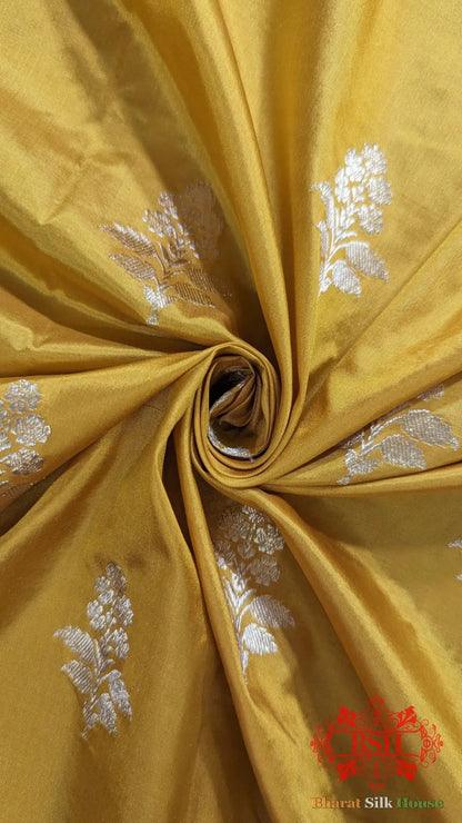 Pure Banarasi Handloom Katan Silk Saree Antique Zari In Shades Of Yellow - Bharat Silk House Pure Kataan Silk