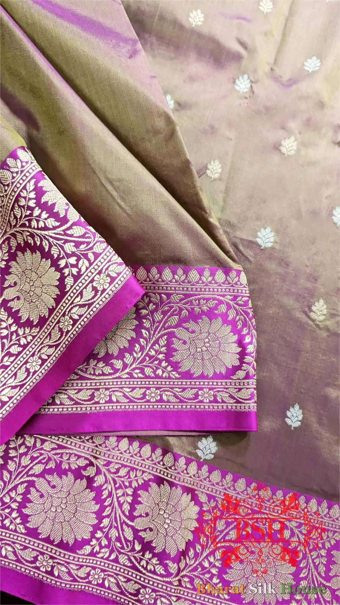 Pure Banarasi Handloom Silk Meenakari Antique Zari Saree In Shades Of Cross Green Color/Rani - Bharat Silk House Pure Kataan Silk