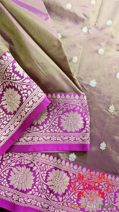 Pure Banarasi Handloom Silk Meenakari Antique Zari Saree In Shades Of Cross Green Color/Rani - Bharat Silk House Pure Kataan Silk
