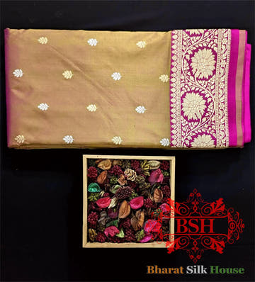 Pure Banarasi Handloom Silk Meenakari Antique Zari Saree In Shades Of Cross Green Color/Rani - Bharat Silk House Pure Kataan Silk