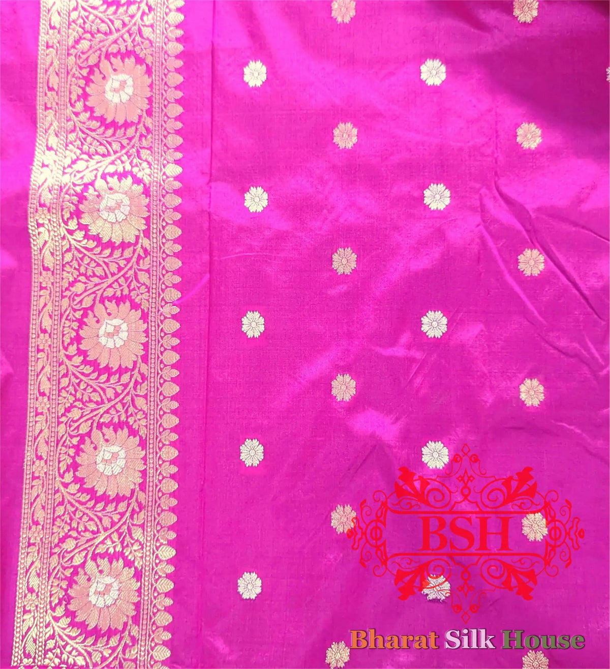 Pure Banarasi Handloom Silk Meenakari Antique Zari Saree In Shades Of Cross Green Color/Rani - Bharat Silk House Pure Kataan Silk
