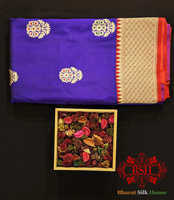 Pure Banarasi Handloom Silk Meenakari Antique Zari Saree In Shades Of Violet - Bharat Silk House Pure Kataan Silk