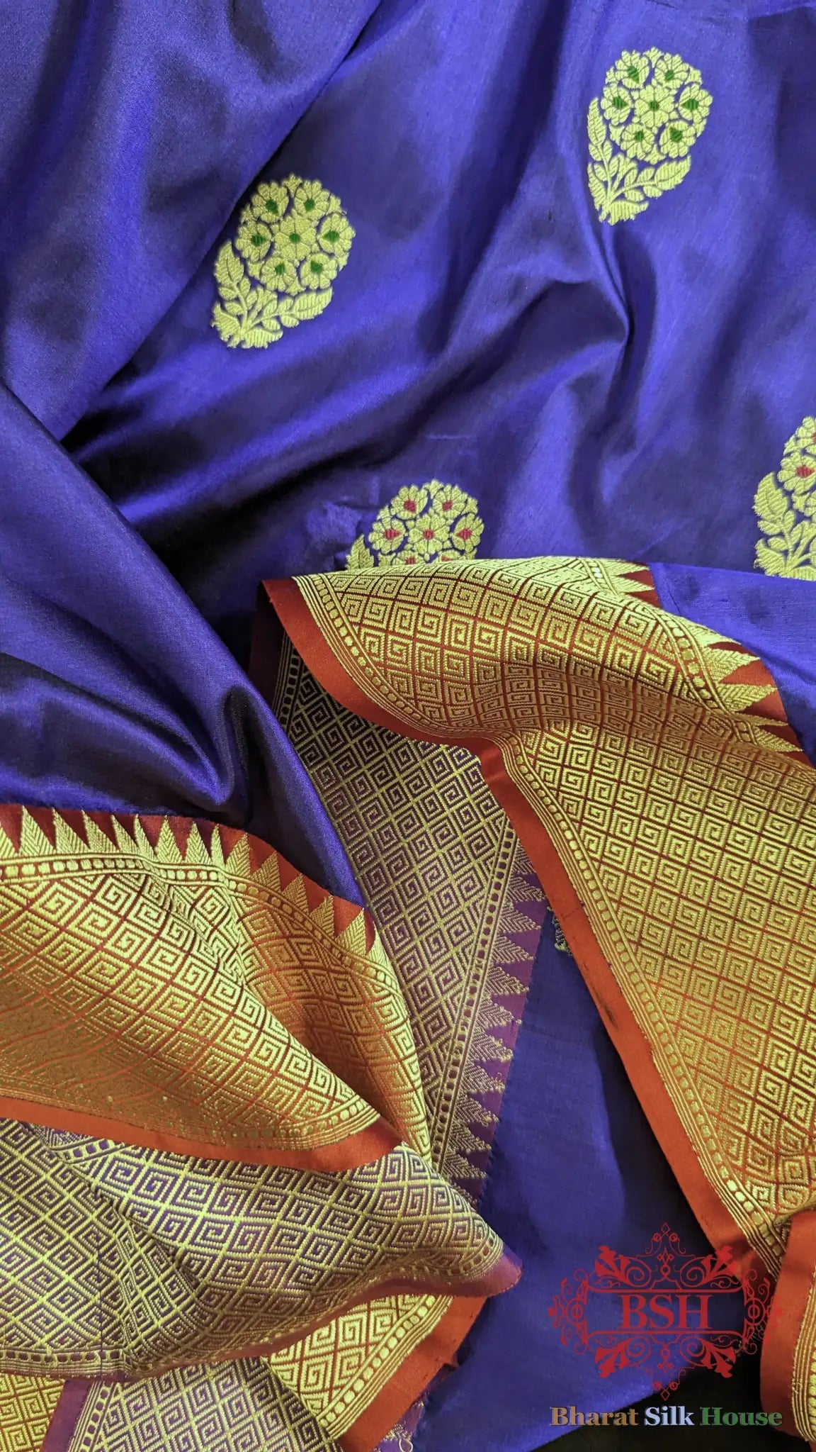 Pure Banarasi Handloom Silk Meenakari Antique Zari Saree In Shades Of Violet - Bharat Silk House Pure Kataan Silk