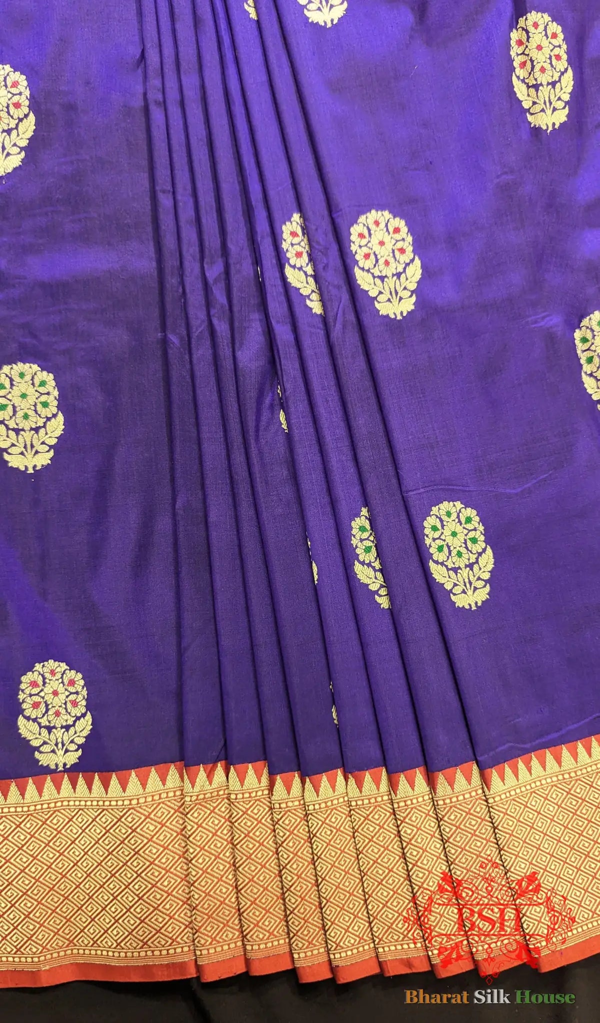 Pure Banarasi Handloom Silk Meenakari Antique Zari Saree In Shades Of Violet - Bharat Silk House Pure Kataan Silk