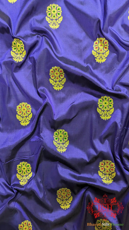 Pure Banarasi Handloom Silk Meenakari Antique Zari Saree In Shades Of Violet - Bharat Silk House Pure Kataan Silk