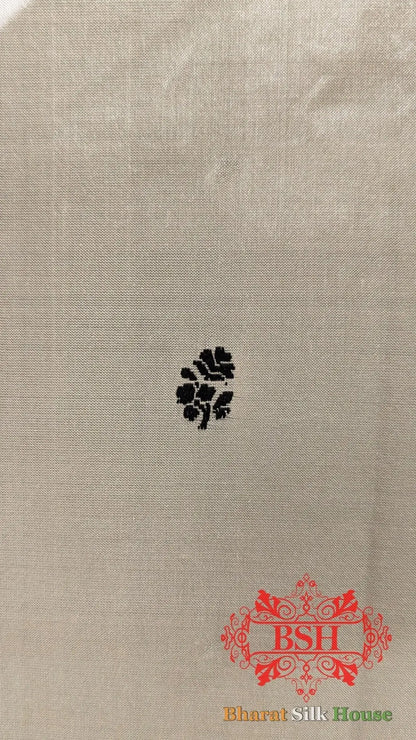 Pure Banrasi Handloom Katan Silk Antique Zari Saree In Shades Of Beige With Black Border - Bharat Silk House Pure Kataan Silk