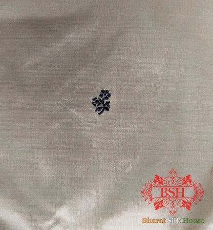 Pure Banrasi Handloom Katan Silk Antique Zari Saree In Shades Of Beige With Grey Border - Bharat Silk House Pure Kataan Silk